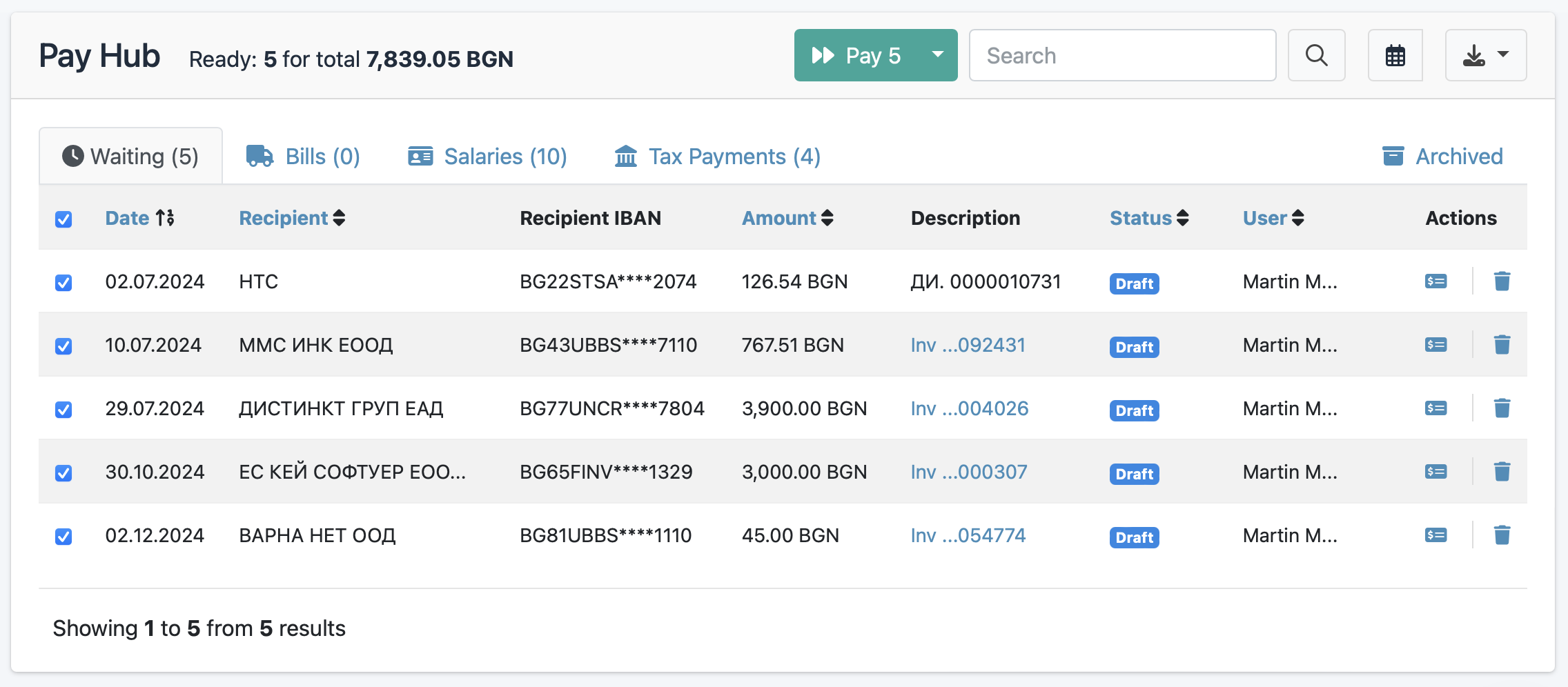 Embedded banking screenshot